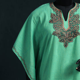 Green - Kashmiri Sozni Hand Embroidered Cotton Kaftan (Medium) 07