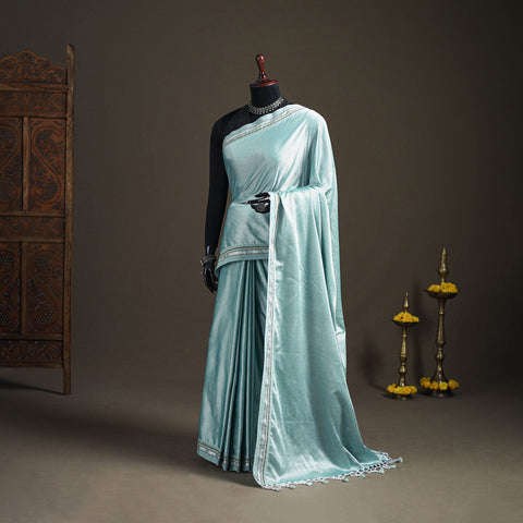 Blue - Mercerised Cotton Silk Khun Saree with Blouse Piece 01