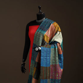Bengal Hand Embroidery Patchwork Reversible Silk Kantha Dupatta 54