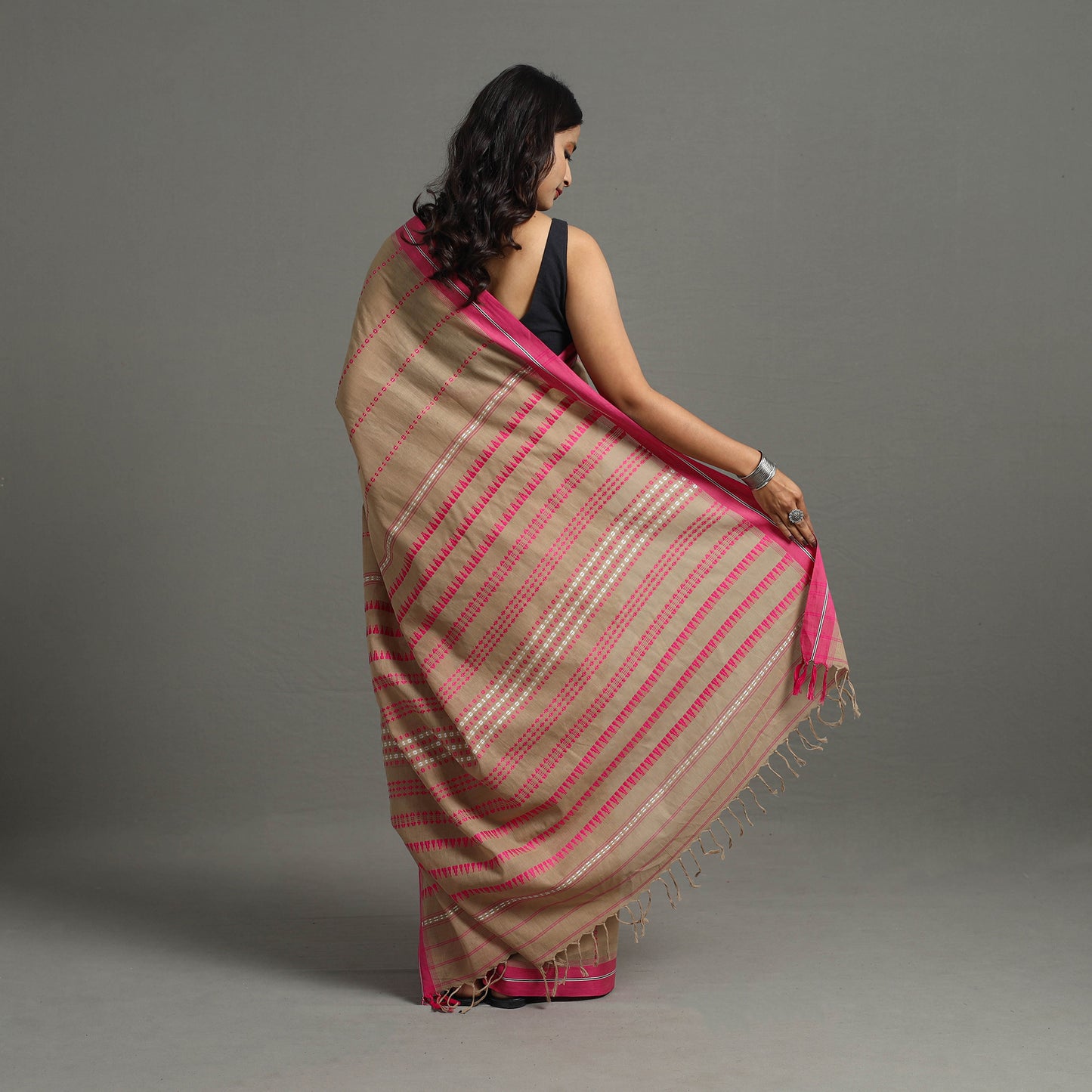 Beige - Bengal Handwoven Cotton Begampuri Saree 08