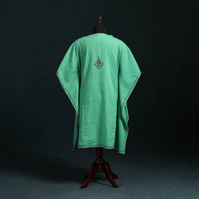 Green - Kashmiri Sozni Hand Embroidered Cotton Kaftan (Medium) 07