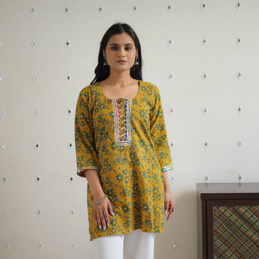 Block Printed Cotton Gota Work Short Ajrakh Kurta 18