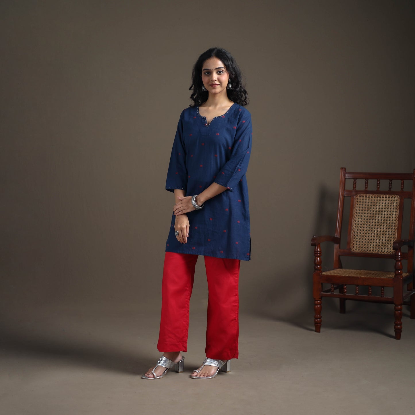 Sequin Work Jacquard Cotton Short Kurta for Women 25