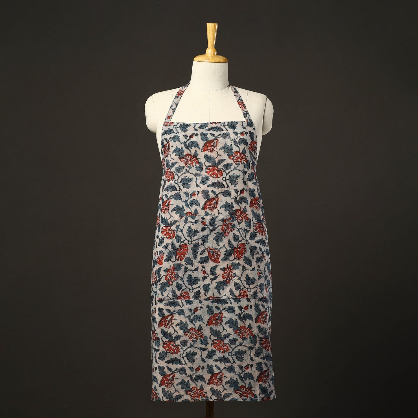 Beige Bagru Block Print Cotton Apron with Pocket