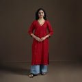 Mangalagiri Pure Handwoven Cotton Mirror Work Straight Kurta for women 22