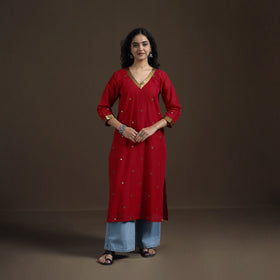 Mangalagiri Pure Handwoven Cotton Mirror Work Straight Kurta for women 22