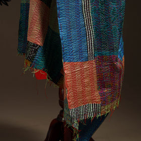 Bengal Hand Embroidery Patchwork Reversible Silk Kantha Dupatta 54
