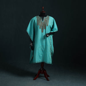 Blue - Kashmiri Kashida Hand Embroidered Cotton Kaftan (Medium) 08