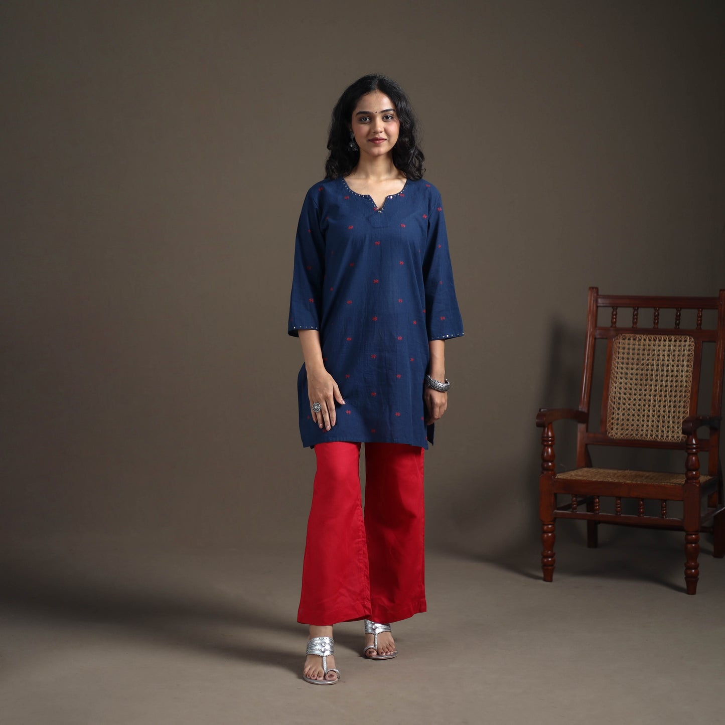 Sequin Work Jacquard Cotton Short Kurta for Women 25