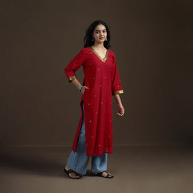 Mangalagiri Pure Handwoven Cotton Mirror Work Straight Kurta for women 22