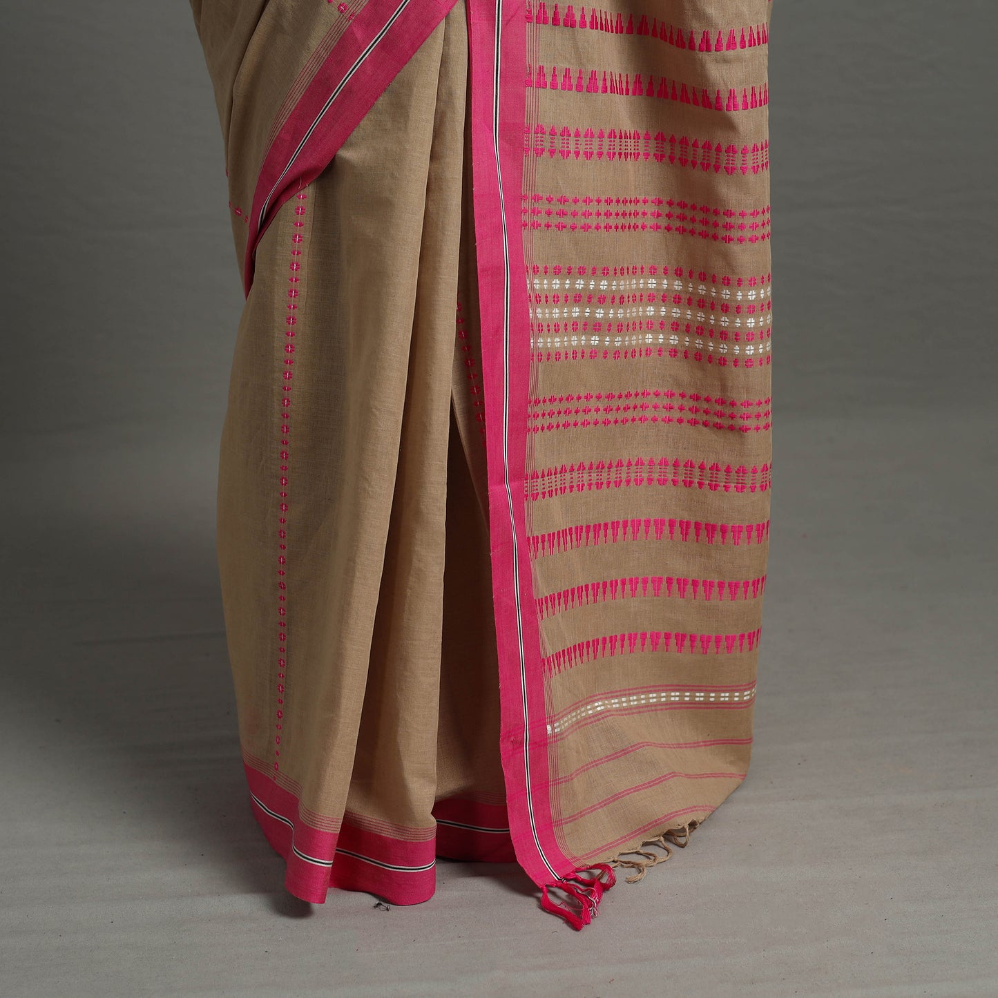 Beige - Bengal Handwoven Cotton Begampuri Saree 08