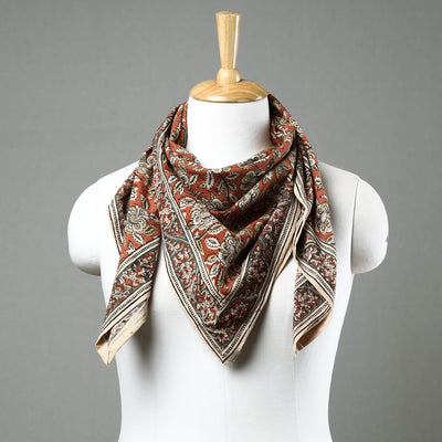 Orange - Pedana Kalamkari Block Printed Natural Dyed Cotton Scarf 54