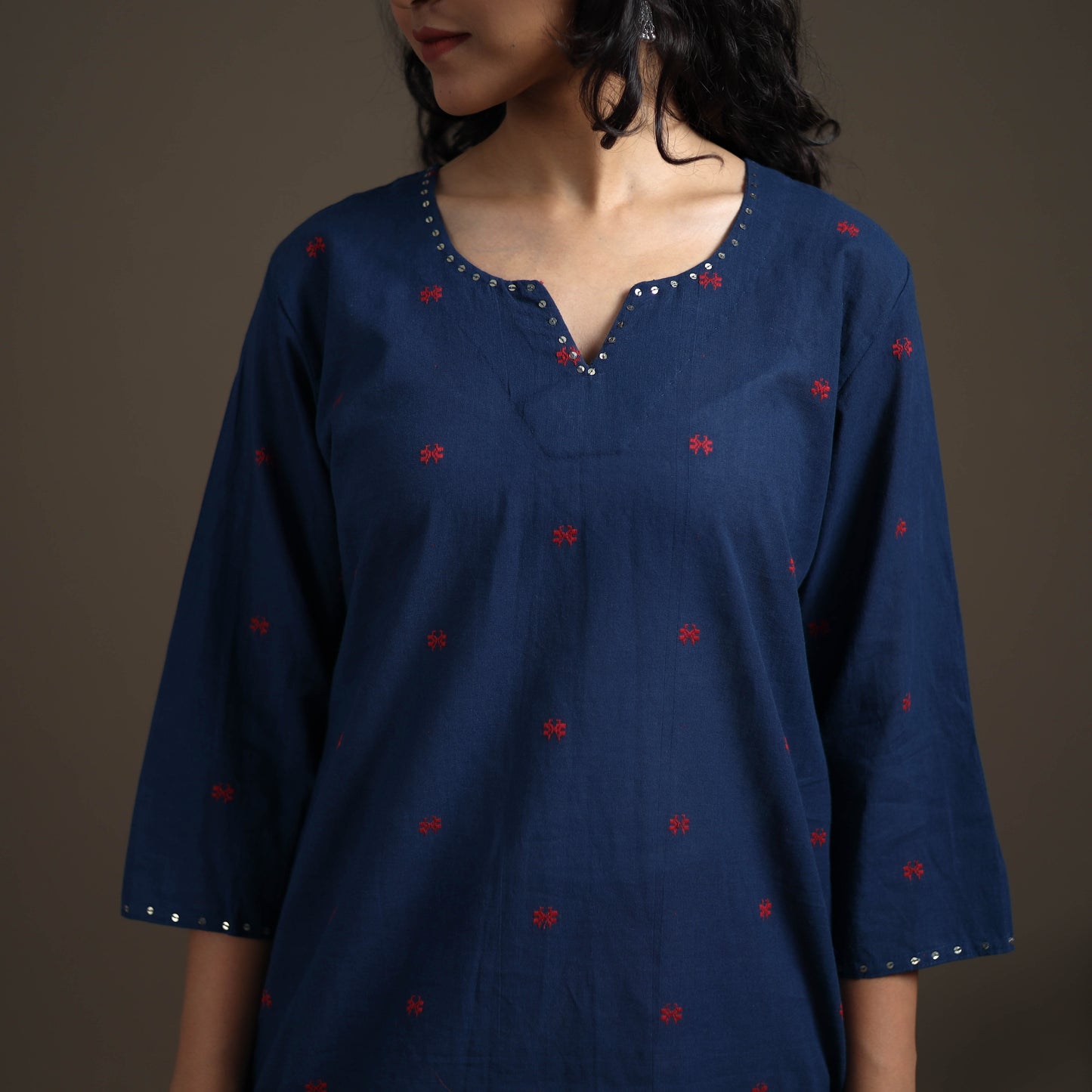 Sequin Work Jacquard Cotton Short Kurta for Women 25