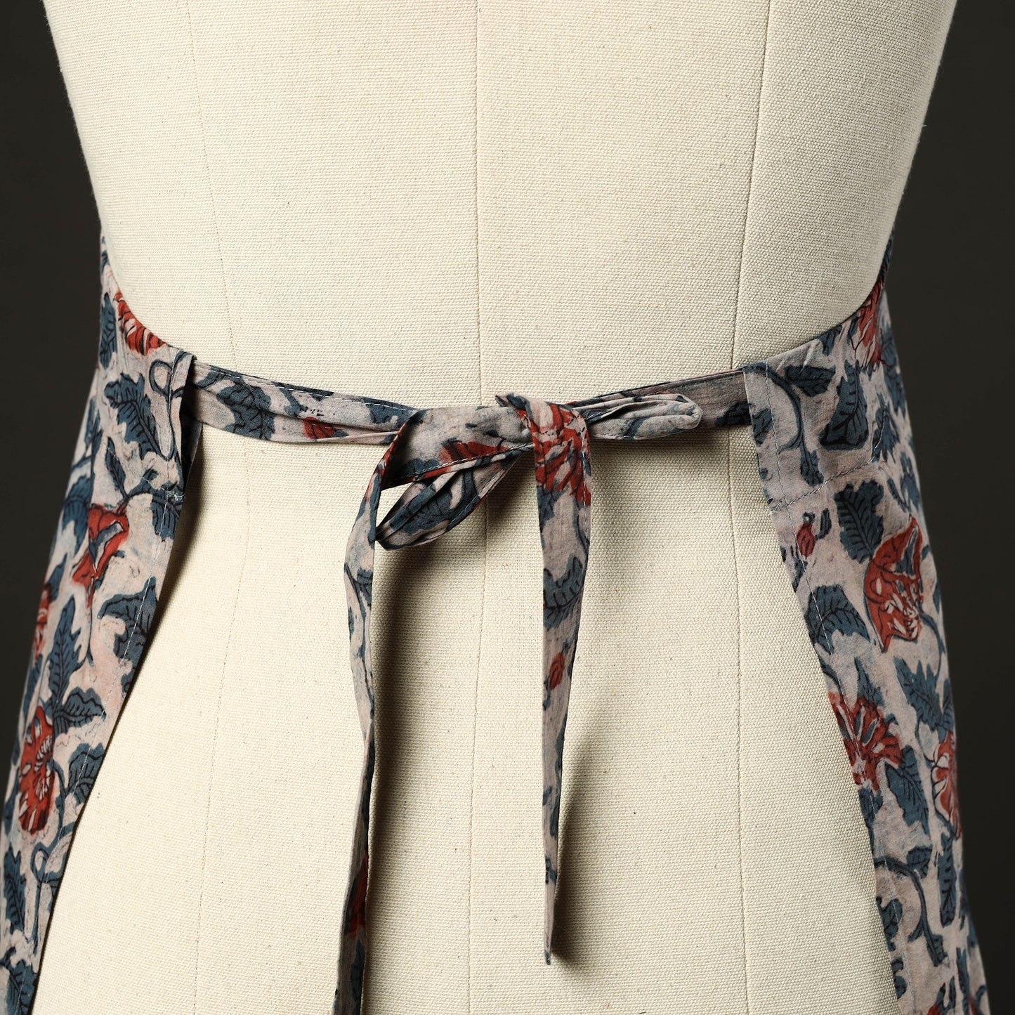 Beige Bagru Block Print Cotton Apron with Pocket