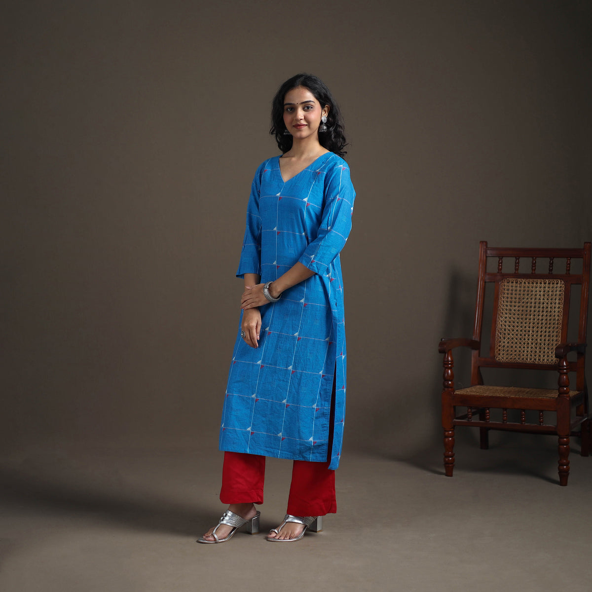 Jacquard Cotton Straight Long Kurta for Women 10