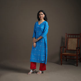 Jacquard Cotton Straight Long Kurta for Women 10