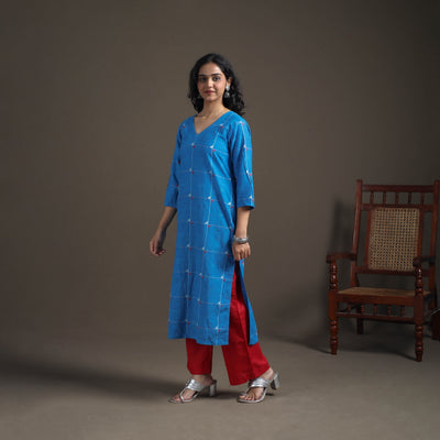 Jacquard Cotton Straight Long Kurta for Women 10