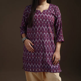 Purple - Pochampally Ikat Cotton Short Kurta with Farsi Salwar & Dupatta Suit Set for Women 04