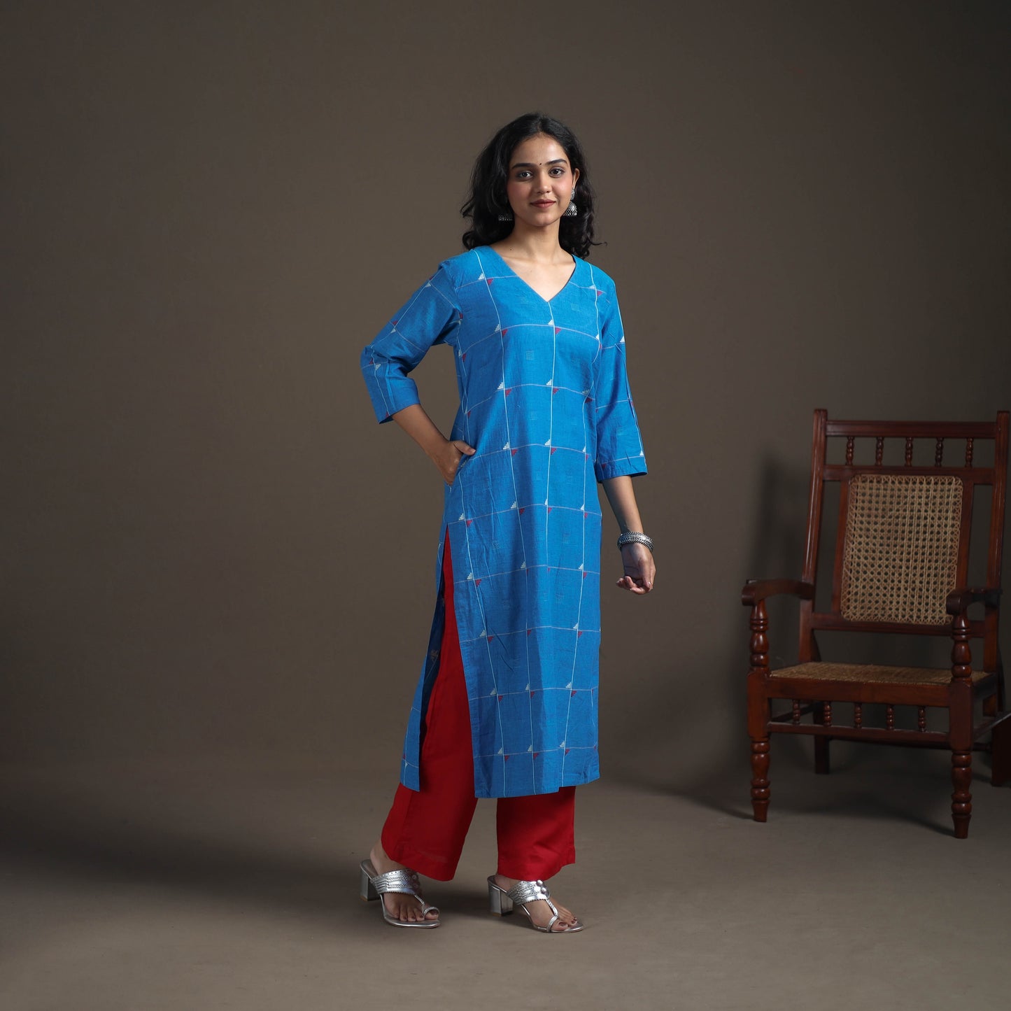 Jacquard Cotton Straight Long Kurta for Women 10