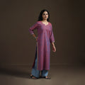 Purple - Mangalagiri Pure Handwoven Cotton Mirror Work Straight Long Kurta for women 18