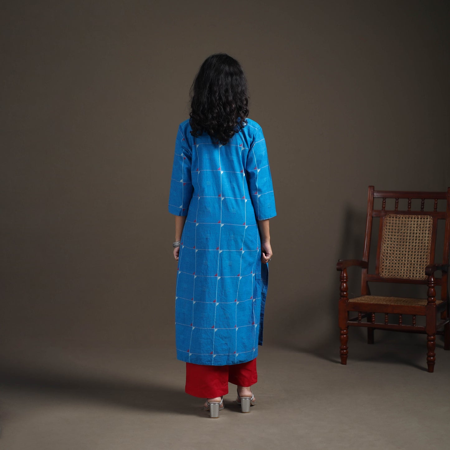 Jacquard Cotton Straight Long Kurta for Women 10