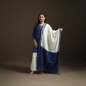 Pochampally Ikat Cotton Short Kurta with Palazzo & Dupatta Suit Set for Women 03