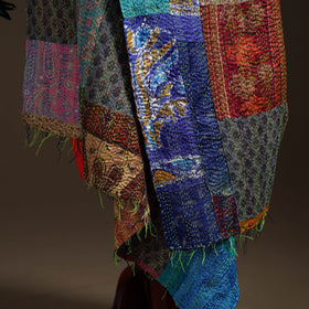 Multicolor - Bengal Hand Embroidery Patchwork Reversible Silk Kantha Dupatta 56