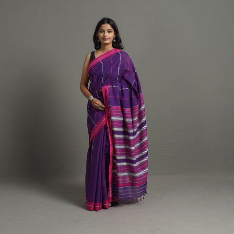 Purple - Bengal Handwoven Cotton Begampuri Saree 10