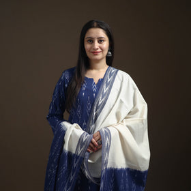 Pochampally Ikat Cotton Short Kurta with Palazzo & Dupatta Suit Set for Women 03