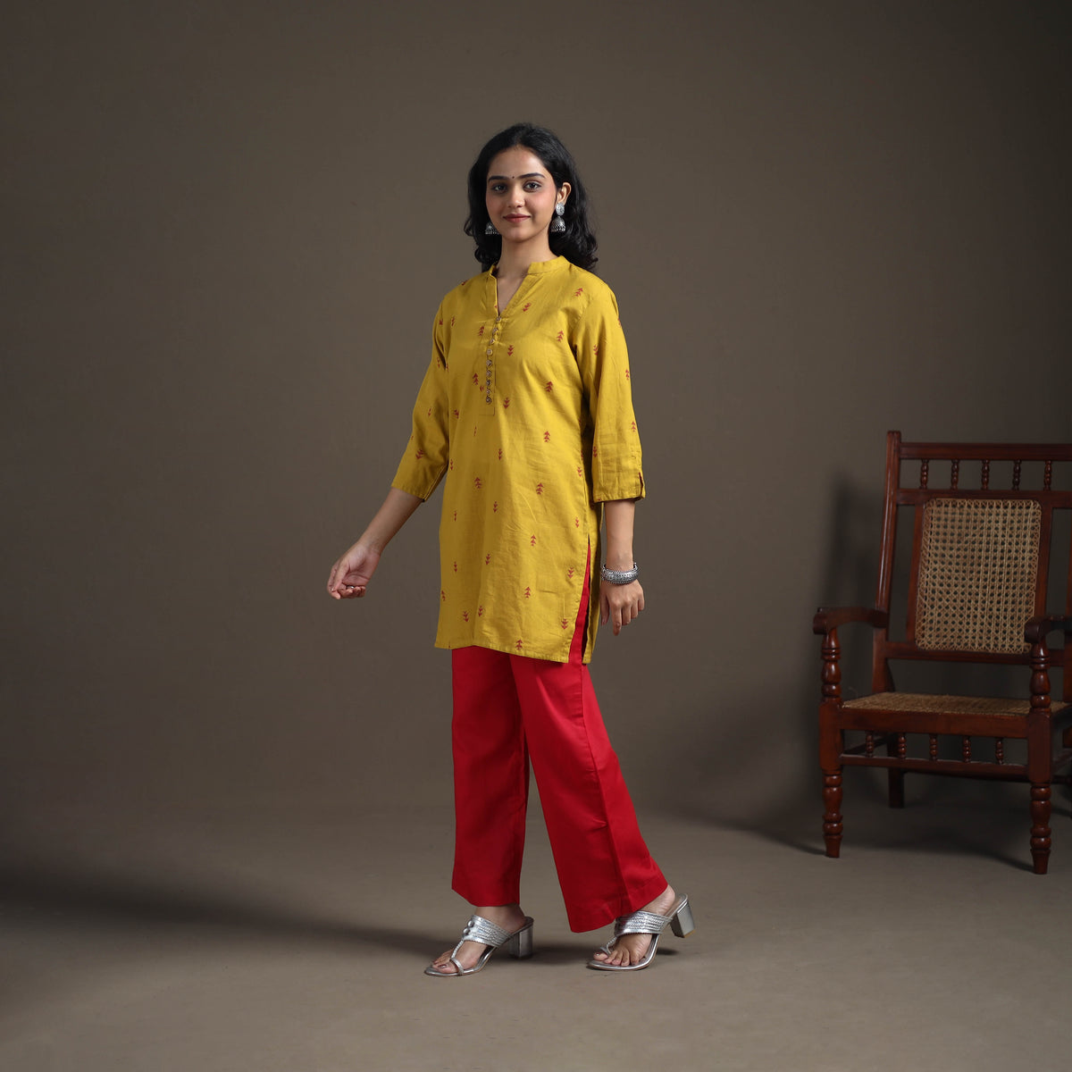 Jacquard Cotton Short Kurta for Women 27
