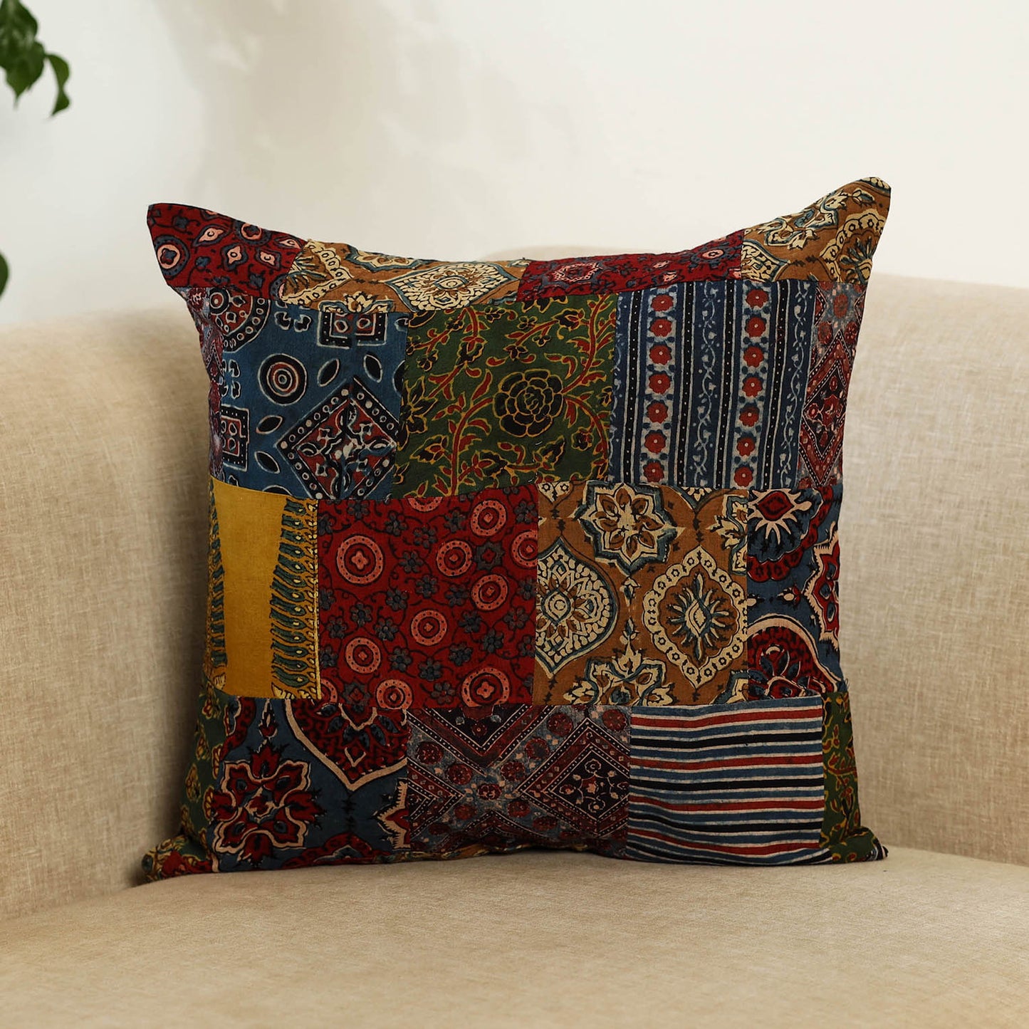  Multicolor Handcrafted Cotton Patchwork Cushion Cover