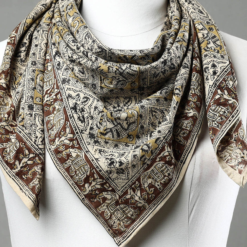 Multicolor - Pedana Kalamkari Block Printed Natural Dyed Cotton Scarf 63