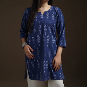 Pochampally Ikat Cotton Short Kurta with Palazzo & Dupatta Suit Set for Women 03