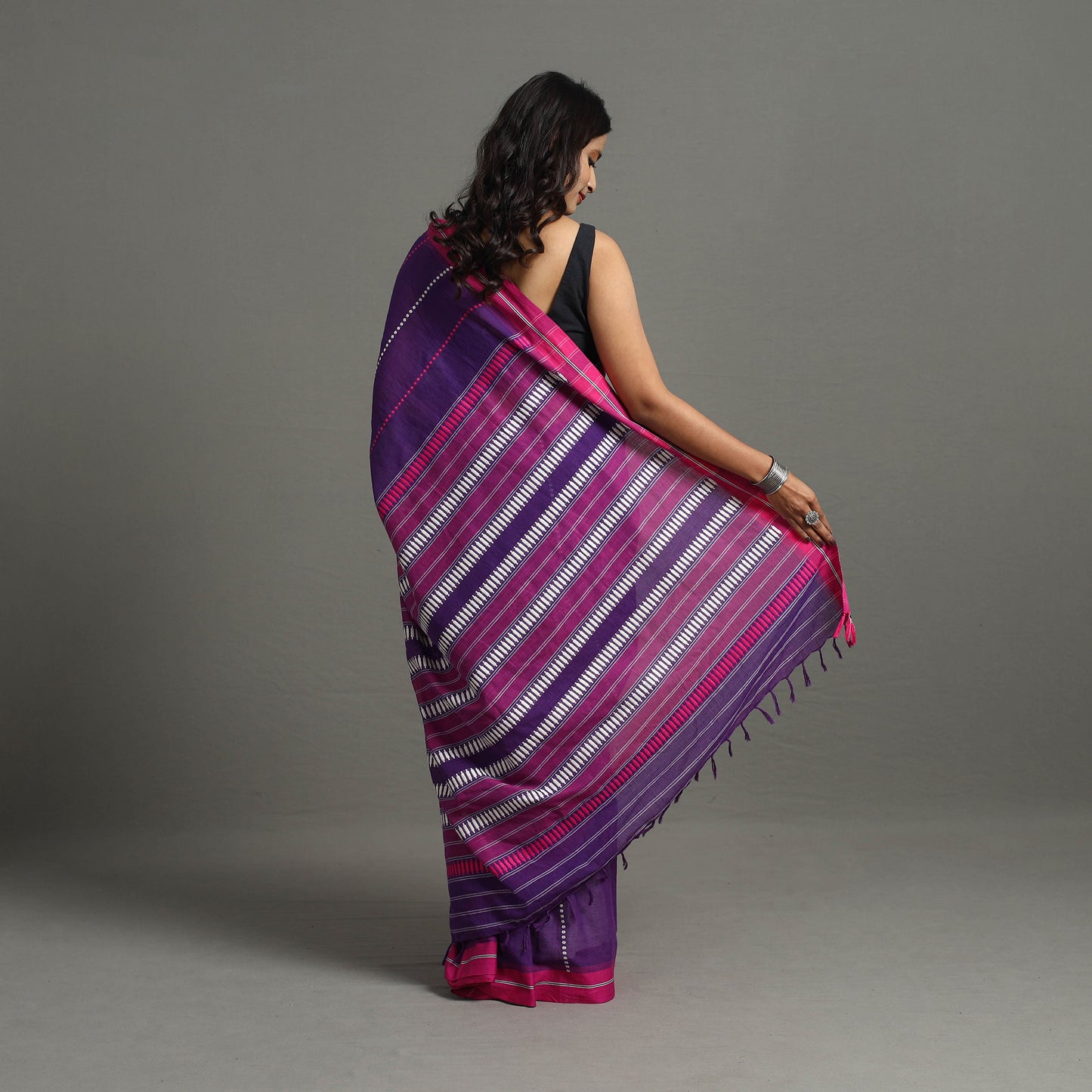 Purple - Bengal Handwoven Cotton Begampuri Saree 10