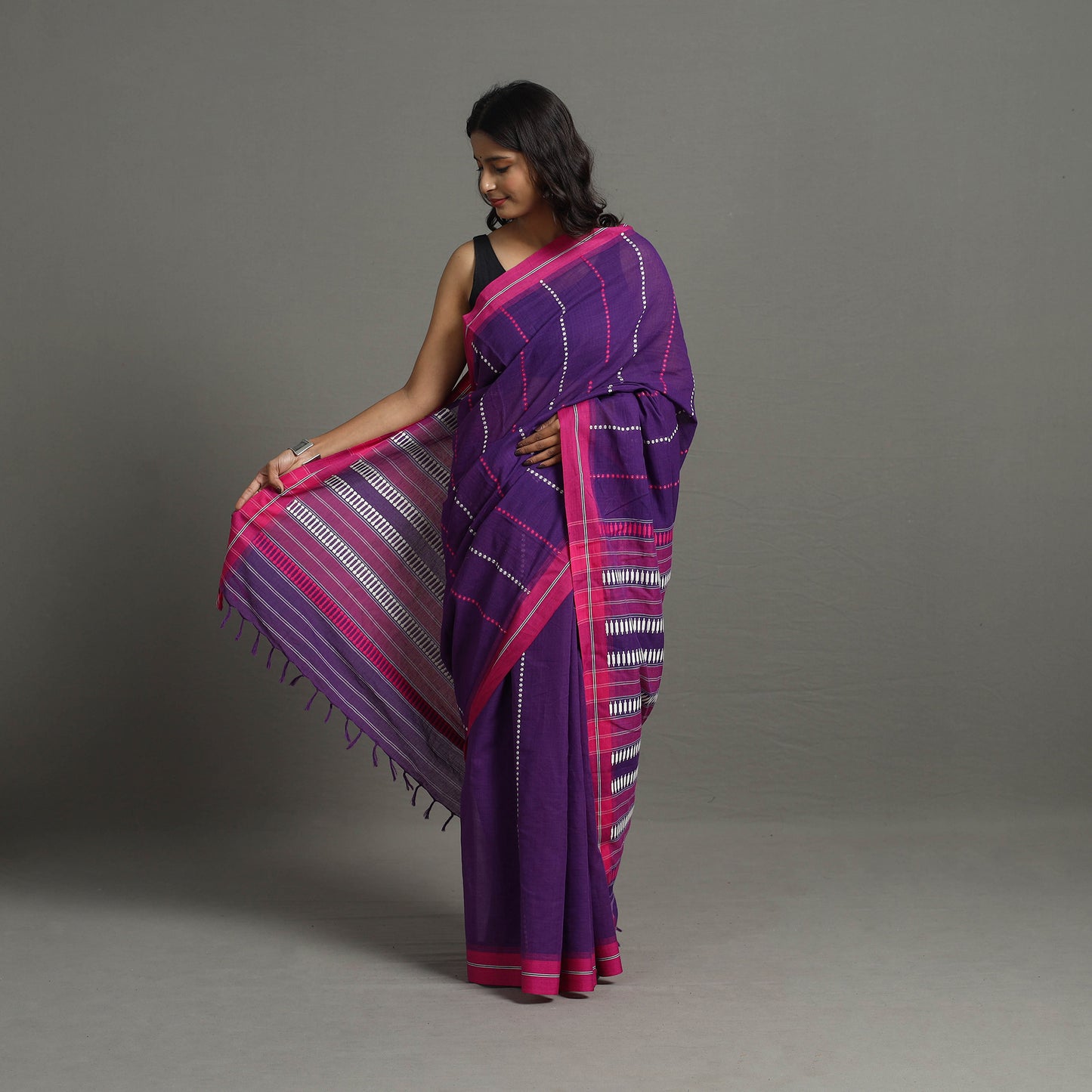 Purple - Bengal Handwoven Cotton Begampuri Saree 10