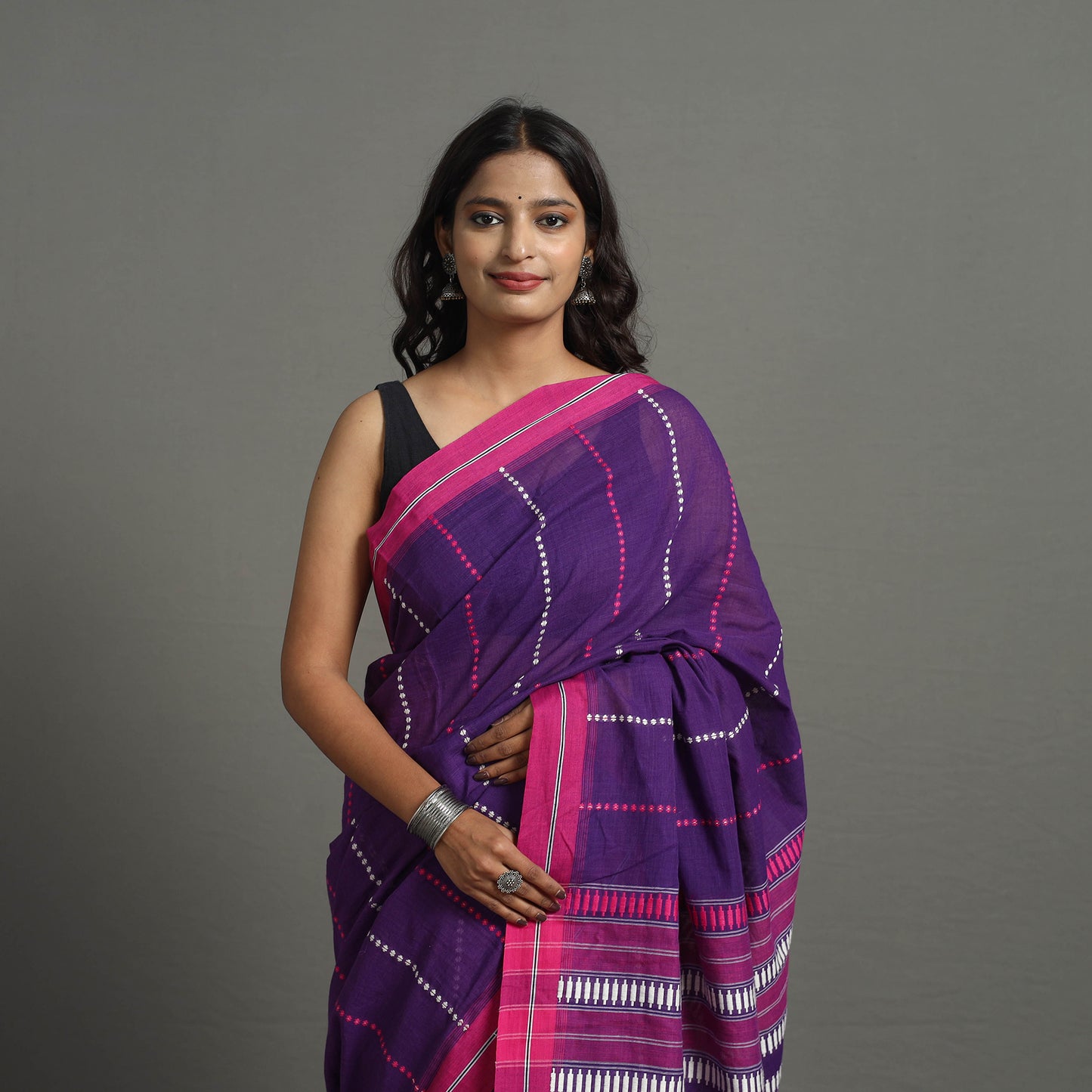 Purple - Bengal Handwoven Cotton Begampuri Saree 10