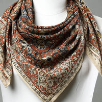 Orange - Pedana Kalamkari Block Printed Natural Dyed Cotton Scarf 66