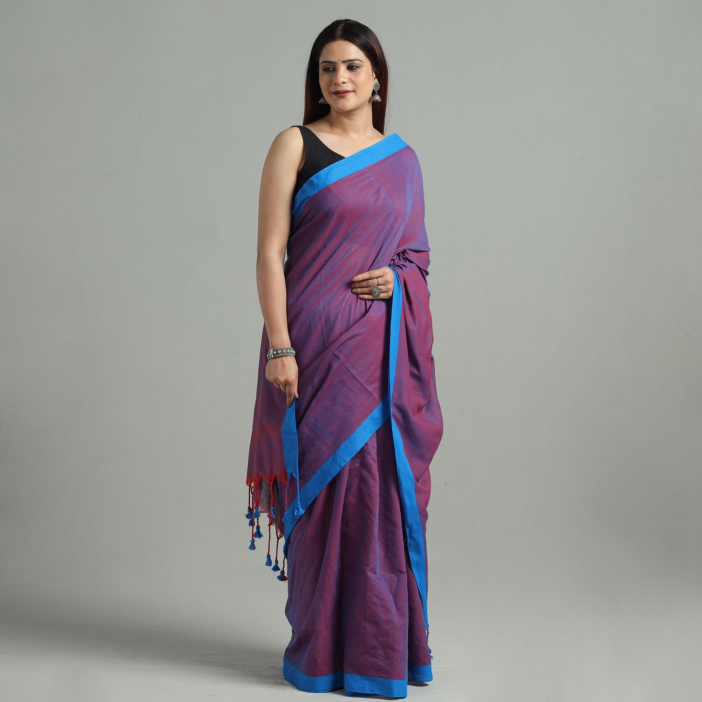 Purple - Phulia Bengal Handloom Mul Cotton Saree 46