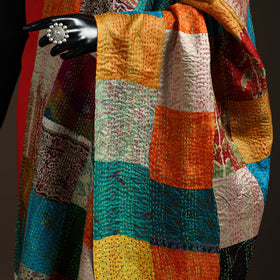 Bengal Hand Embroidery Patchwork Reversible Silk Kantha Dupatta 57