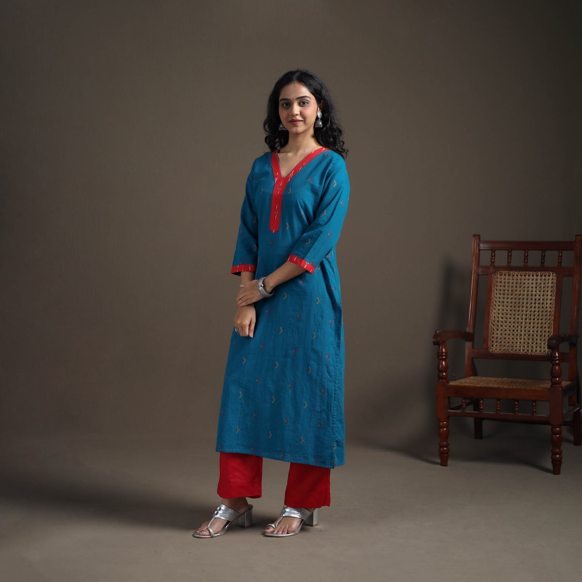 Jacquard Cotton Straight Long Kurta for Women 04