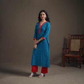Jacquard Cotton Straight Long Kurta for Women 04