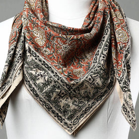Orange Pedana Kalamkari Block Printed Natural Dyed Cotton Scarf 