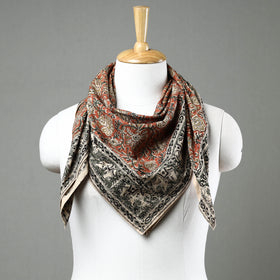 Orange Pedana Kalamkari Block Printed Natural Dyed Cotton Scarf 