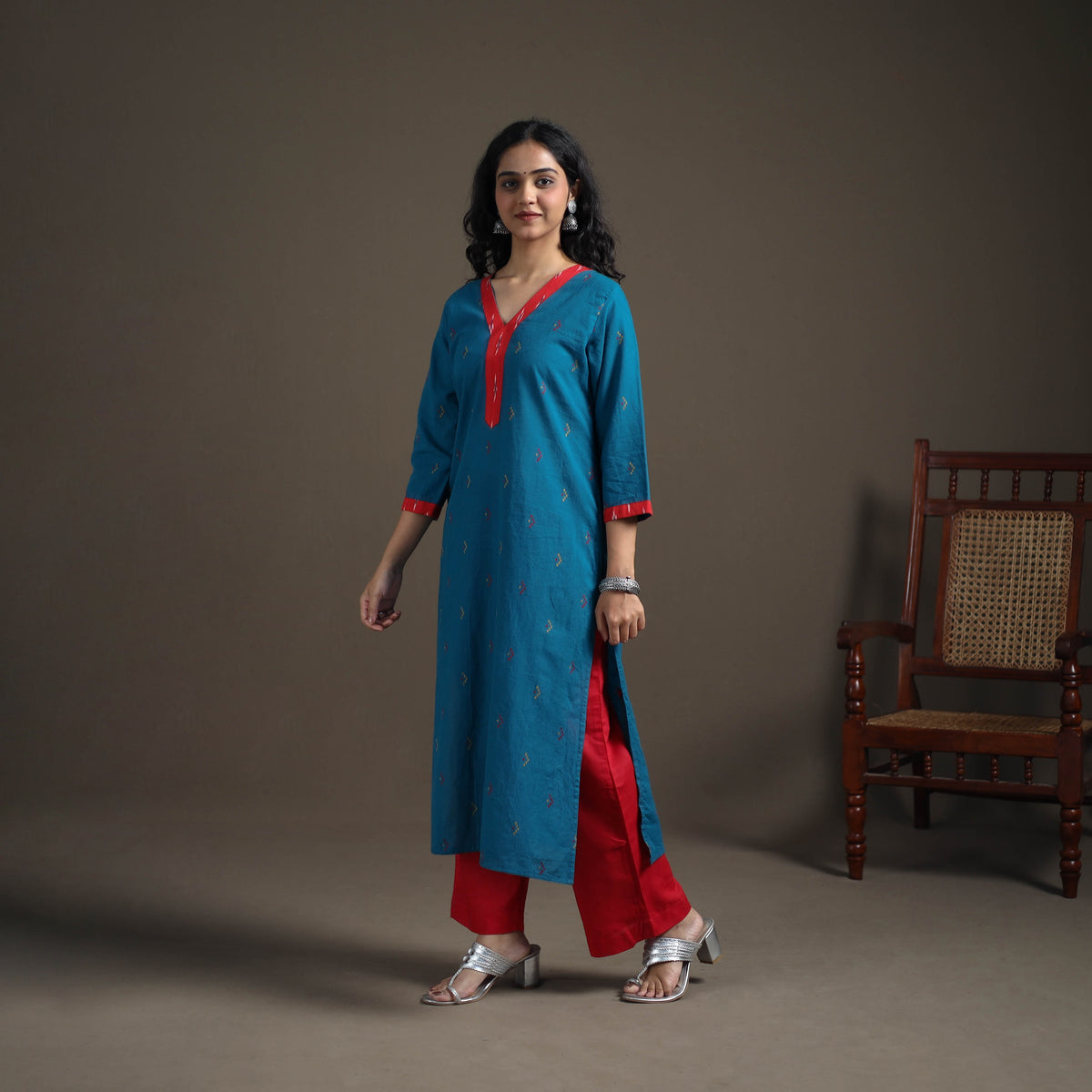Jacquard Cotton Straight Long Kurta for Women 04
