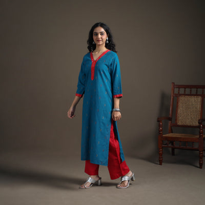 Jacquard Cotton Straight Long Kurta for Women 04