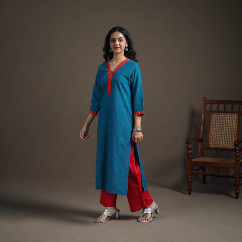 Jacquard Cotton Straight Long Kurta for Women 04