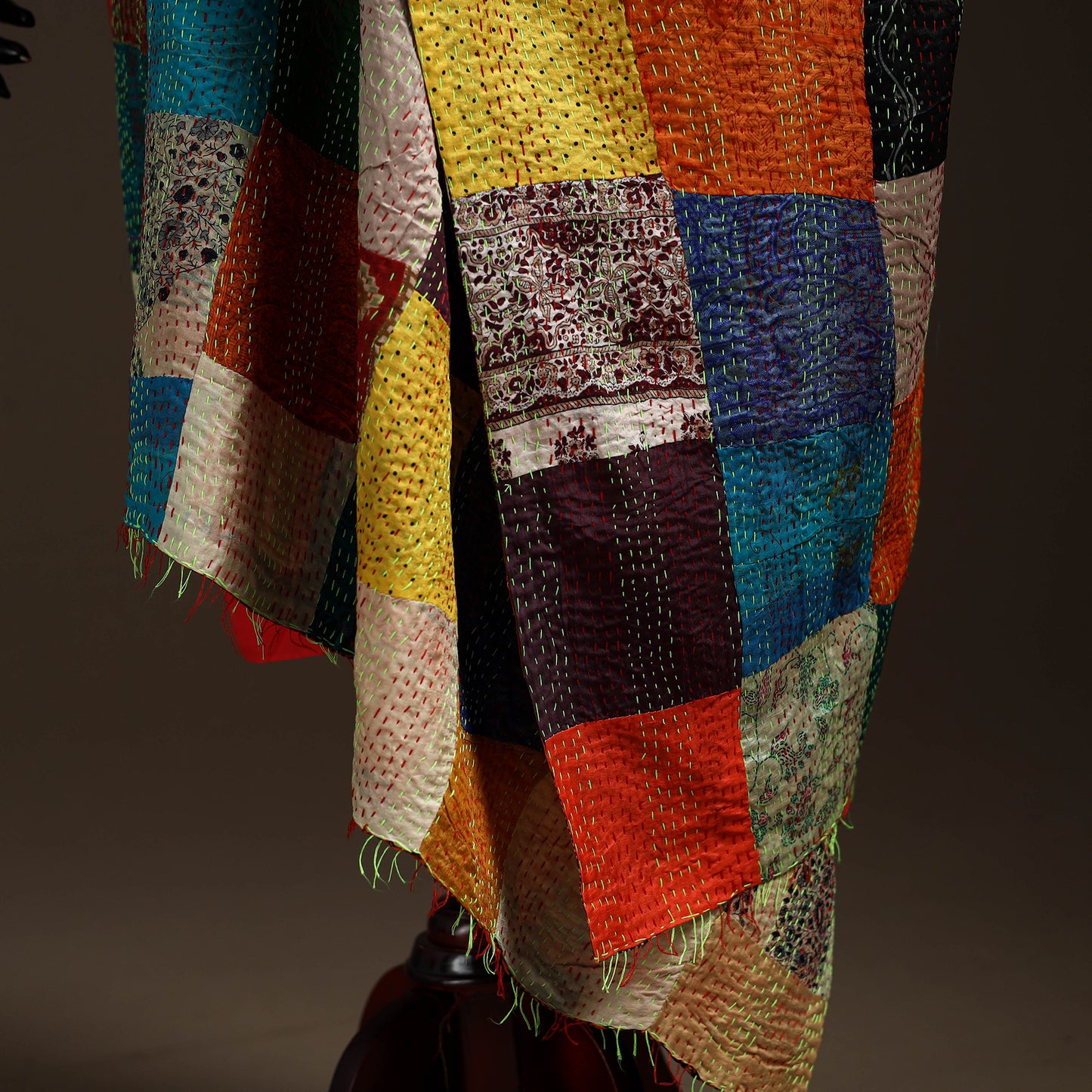 Bengal Hand Embroidery Patchwork Reversible Silk Kantha Dupatta 57