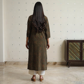 Buy Green Ajrakh Block Printed Cotton Long Kurta for Women