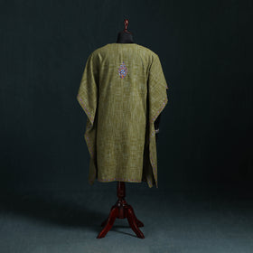 Green - Kashmiri Kashida Hand Embroidered Cotton Kaftan (Medium) 09