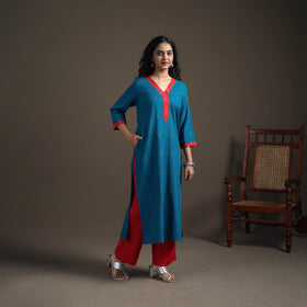 Jacquard Cotton Straight Long Kurta for Women 04